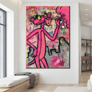 Schilderijen Graffiti Roze Panter Canvas Schilderij Kleurrijke Posters En Prints Straat Muur Kunst Foto's Voor Woonkamer Slaapkamer Home294w