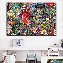 Schilderijen Graffiti Street Art Muziek Collage Abstracte Figuur Foto Canvas Schilderij Muur Poster Prints Voor Woonkamer Decor Geen Fram Dhsir