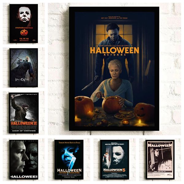 Peintures Halloween cadeau Michael Myers classique film d'horreur affiche impression toile peinture mur art photo salon maison chambre décoration 230901