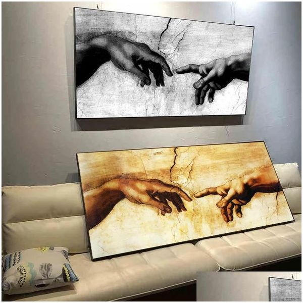 Pinturas Hand Of God Creation Adam Black White Canvas Painting Print On Canavs Wall Art Pictures para la decoración de la sala de estar Sin marco Dro Dhbpm