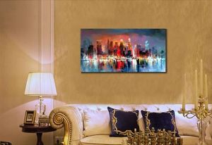 Schilderijen met de hand geschilderd olieverfschilderij hedendaagse abstracte kunst skyline stadsgezichten canvas kunstwerk voor woonkamer wanddecoratie