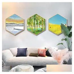 Schilderijen Zeshoek Platte Diamant Ingelegd Kristal Porselein Schilderij Abstract Geometrisch Muur Kunstwerk Gevormd Huisdecoratie Modern Drop Otwns