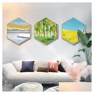 Peintures hexagone plate diamant incrusted cristal porcelaine peinture abstraite géométrique mural œuvres d'art en forme de maison de maison moderne Dr Dhmeh