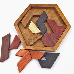 Pinturas Rompecabezas de madera hexagonales Juego de inteligencia Juguetes educativos para niños Niños Adultos Tangram Board Brain Teaser Montessori Regalos