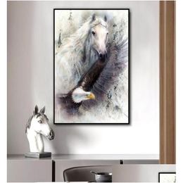 Pinturas Caballo Águila Animal Lienzo Pintura Arte Blanco Y Negro Imágenes De La Pared Para La Sala De Estar Dormitorio Decoración Del Hogar Moderno Drop D Dh67a