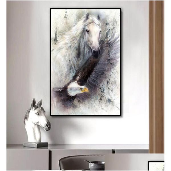 Peintures Cheval Eagle Animal Toile Peinture Noir et Blanc Art Mur Photos Pour Salon Chambre Moderne Décoration De La Maison Drop D DH67A