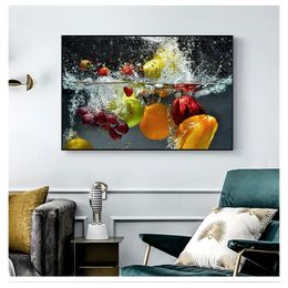 Peintures Dans L'eau Cuisine Décor À La Maison Grand Mur Photos Pour Salon Affiches HD Toile Peintures 1 Pièces Chaude Fruits Frais Légumes Woo