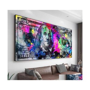 Schilderijen inspirerende dollars print 100 dollar poster cash kunstrekening geld canvas woonkamer decoratie muur foto drop levering dh6fv