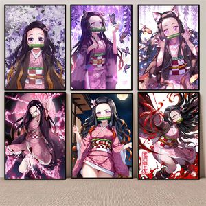 Peintures Japonais Anime Demon Slayer Nezuko Kamado Mignon Sexy Fille Photo Affiche Imprimer Toile Peinture Comique Salon De Thé Mur Accueil Art Décor 230823