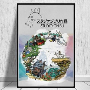 Peintures Japonais Anime Miyazaki Hayao Affiche de dessin animé et impressions Chihiro Toile Peinture Décor Mur Art Image pour vivre 286V