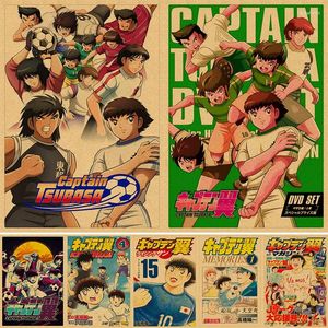 Pinturas Japonés Clásico Anime Capitán Tsubasa Estilo Retro Papel Kraft Póster Decoración de la habitación del hogar Impresiones Arte de la pared Pegatinas 4K HD