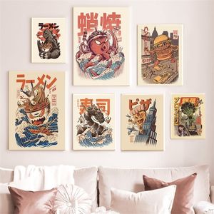 Schilderijen Japanse voedingsmiddelen noedels posters moderne keukendecoratie dranken ramen cartoon canvas schilderen retro bar muur kunst print foto's 230330