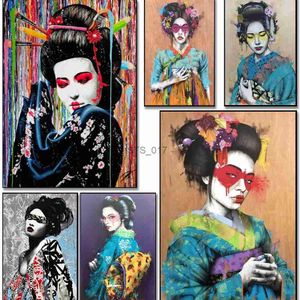 Peintures Japonais Geisha Graffiti Art Affiches et impressions Portrait Mur Photos Toile Peinture pour Izakaya Intérieur Mode Décor à la maison