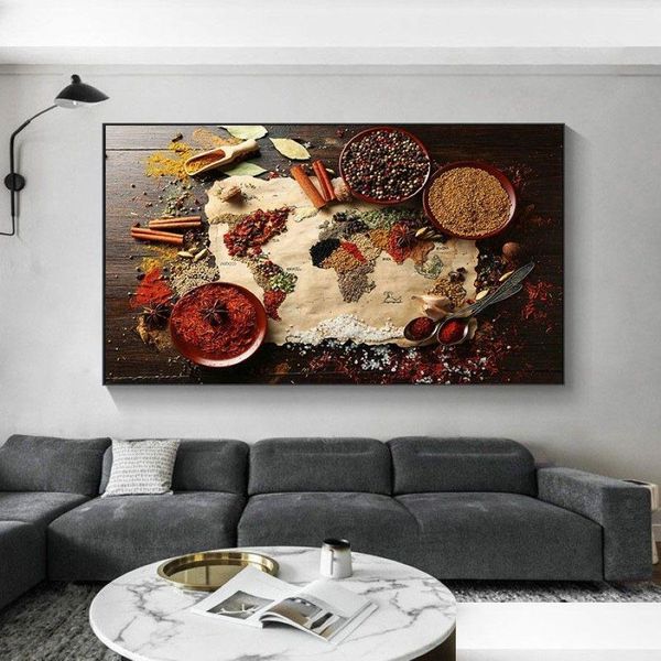 Peintures Cuisine Décorations murales Colorf Epices Carte alimentaire pour restaurant Décor à la maison Toile Affiche moderne Art Cuadros Print235S Drop Dhxaw