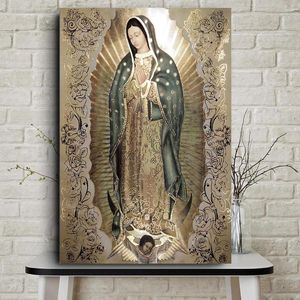 Pinturas de la señora de Guadalupe, pintura en lienzo impresa, póster de la Virgen, Arte de la pared Decoración religiosa, cuadro para Cuadros católicos