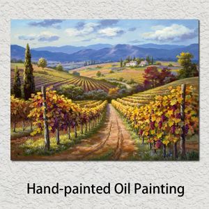 Peintures Paysages Art sur toile Peintures à l'huile Méditerranée Vineyard Hill Fleurs peintes à la main oeuvre pour décoration murale de hall d'hôtel