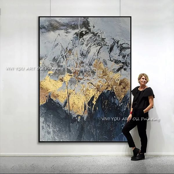 Pinturas grandes 100% pintadas a mano pintura al óleo abstracta moderna pintura abstracta de montaña de oro original para el arte texturizado de la pared del hogar 231010