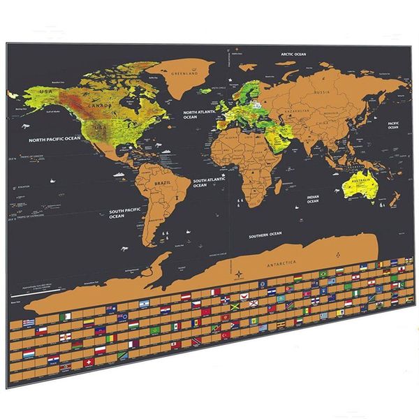 Peintures grandes cartes à gratter de luxe pour voyager - monde personnalisé avec couche de calque de calque Affiche murale de drapeau national livraison dhpiy dhpiy