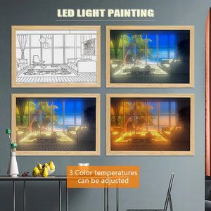 Peintures LED lumière décorative peinture chevet image style créatif moderne simuler soleil dessin veilleuse cadeau 231010