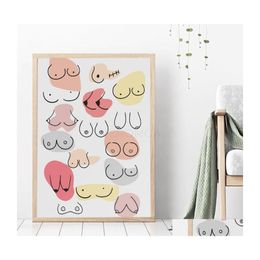 Schilderijen lijn waterverfposters en print boobs boobie kunst tieten print borst canvas schilderen body muur foto's slaapkamer home deco dhy8j