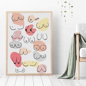 Peintures Ligne Aquarelle Affiches et impressions Seins Boobie Art Seins Imprimer Toile Peinture Corps Mur Photos Chambre Maison De232r