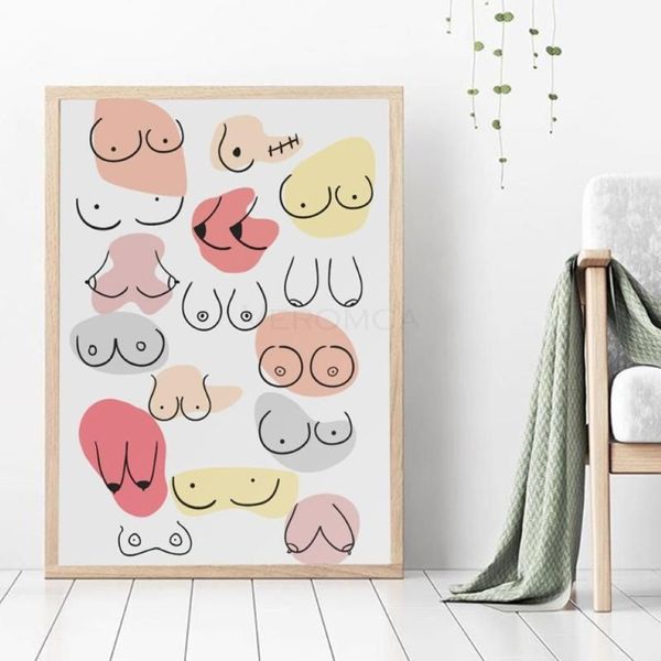 Peintures Ligne Aquarelle Affiches et impressions Seins Boobie Art Seins Imprimer Toile Peinture Corps Mur Photos Chambre Maison De280i