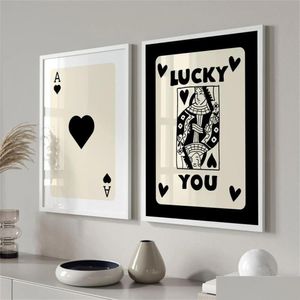 Peintures Lucky Ace Affiche Abstrait Noir Beige Toile Peinture Spades A Art Print Moderne Nordique Jeu De Cartes Mur Photo Salon De Dhyo1