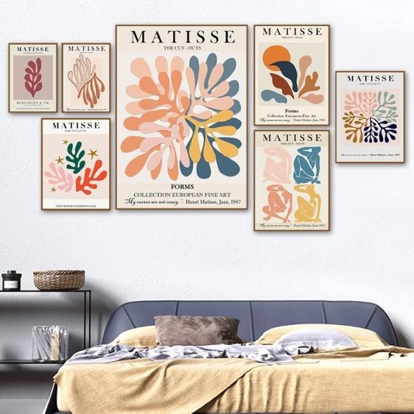 Pinturas Matisse Hoja colorida Resumen Chica Curva Arte de la pared Pintura Lienzo Pósters nórdicos e impresiones Imágenes para la sala de estar De299N
