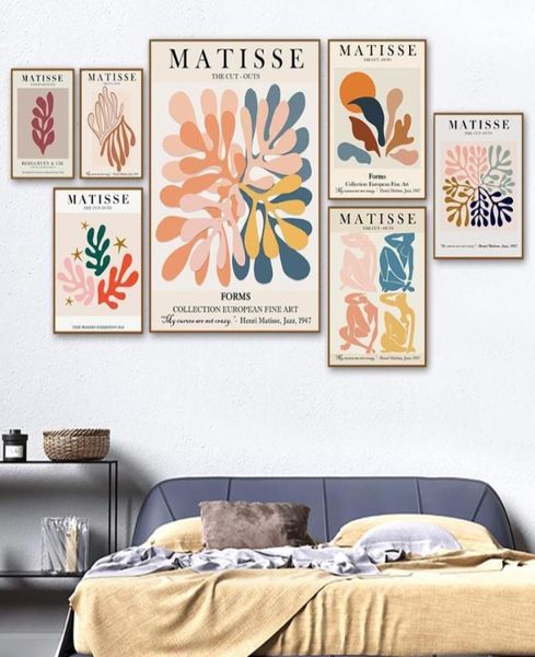 Pinturas Matisse Hoja colorida Resumen Chica Curva Arte de la pared Pintura de la lona Pósteres nórdicos e impresiones Imágenes para la sala de estar De3358473