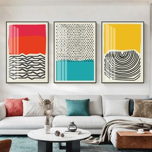 Schilderijen Mid Century Modern Abstract Color Blocks Lijn Poster Canvas schilderen Wall Art Picture Print Living Room Interieur Home Decoratie 230329