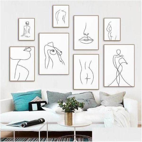 Pinturas Figuras minimalistas Arte lineal Mujer sexy Cuerpo Nalgas Pared nórdica Lienzo Ding Póster Impresión Decoración para sala de estar Drop D Dh7Fw