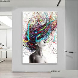 Schilderijen moderne abstracte muur kunst gekleurd haar vrouw canvas schilderij figuur posters en prints hangende foto's voor woonkamer dec dh0yv