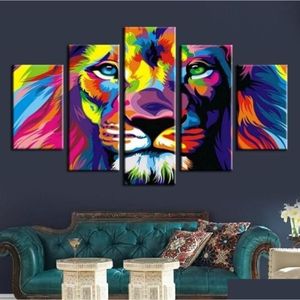 Pinturas Pintura al óleo de lona moderna para la decoración de la pared del sofá 5 estampados decorativos de la pieza Fotos de animales de color de color animal Home dro dhw5z