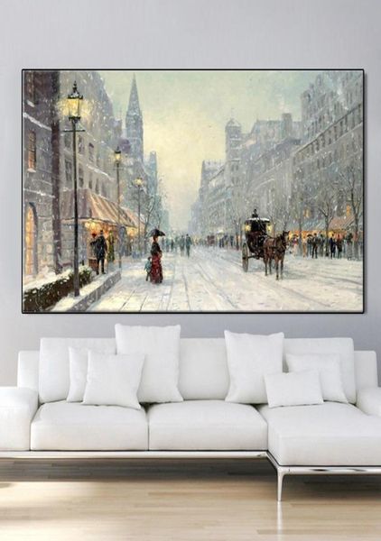 Peintures modernes City Winter Snow Landscape Huile Paint sur toile Affiches abstraites et impressions Cuadros Wall Art Pictures For Livin1438930