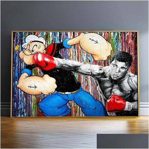 Peintures Moderne Graffiti Art Match De Boxe Décoration Hd Qualité Garten Enfants Chambre D'enfants Photo Affiche Toile Peinture Drop Deliv Dh6El