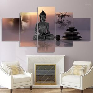 Peintures Moderne HD Imprimé Photos Toile Peinture 5 Panneau Zen Bouddha Statue Mur Art Décoration Cadre Affiche pour Livin291A