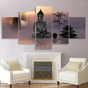 Peintures Moderne HD Imprimé Photos Toile Peinture 5 Panneau Zen Bouddha Statue Mur Art Décoration Cadre Affiche pour Livin2726