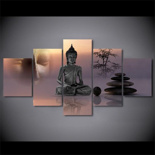 Peintures Moderne HD Imprimé Photos Toile Peinture 5 Panneau Zen Bouddha Statue Mur Art Décoration Cadre Affiche pour Livin262E