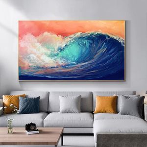 Schilderijen Modern Olieverfschilderij Gedrukt Op Canvas Abstract Ocean Wave Landschap Poster Muur Foto Voor Woonkamer Decor244e