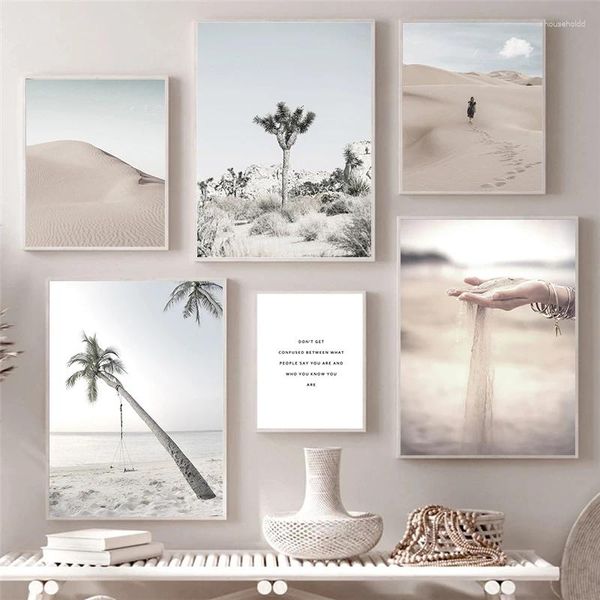 Pinturas Paisaje moderno Imagen Diseño del hogar Arte de la pared Pintura de la lona Nordic Sandy Beach Desert Paisaje Pósteres e impresiones para el dormitorio