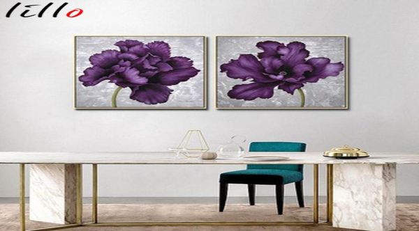 Pinturas marco de arte de pared moderno decoración abstracta gran pintura de lienzo de flores moradas para sala de estar decorativa decorativa prin44733387