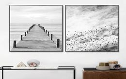 Peintures modulaires imprimées photos décor à la maison HD paysage scandinave nordique pont en bois pont bureau toile affiche mur art2443725