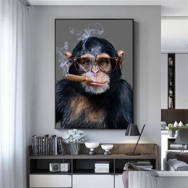 Pinturas Mono Fumar Póster Arte de la pared Imágenes para la sala de estar Impresiones de animales Pintura de lienzo moderna Decoración del hogar 278B Homefavor Dhetn