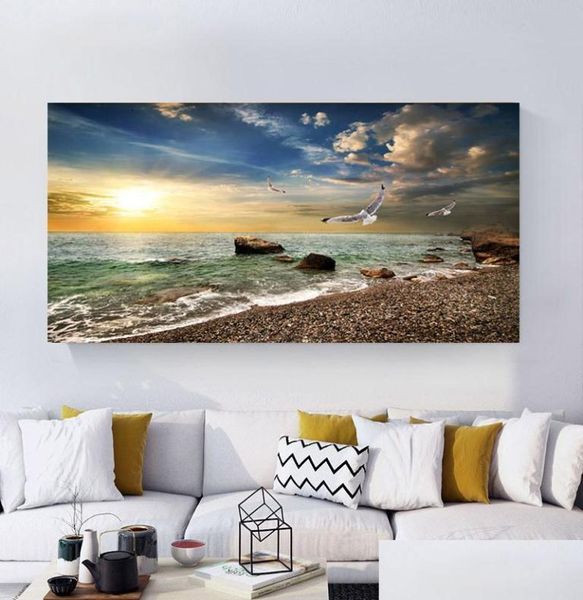 Pinturas Póster de paisaje natural Sky Sea Sunrise Pintura impresa en lienzo Decoración del hogar Imágenes de arte de pared para sala de estar Drop de2513740