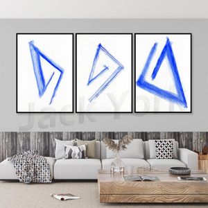 Schilderijen Navy Blue Art, Brush Stroke Print, Geometrische Wall Art, Abstracte minimalistische, Noordse kunst, Blauwe aquarel prints voor moderne kamer