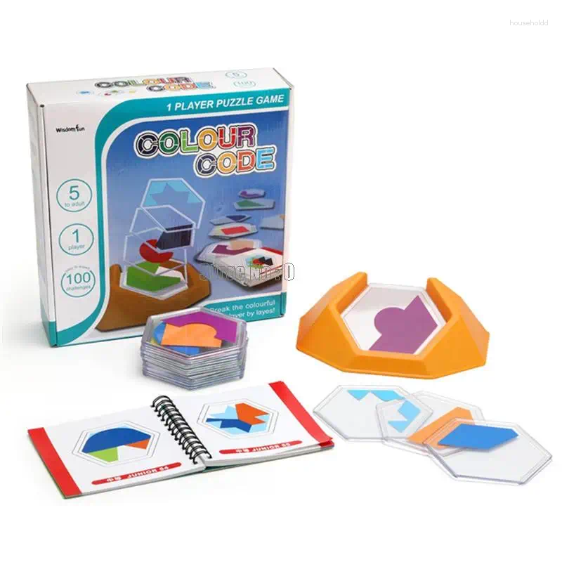 Dipinti (senza scatola) 100 Sfida Codice colore Puzzle Giochi Tangram Jigsaw Board Bambini Bambini Sviluppano abilità logiche spaziali Giocattolo