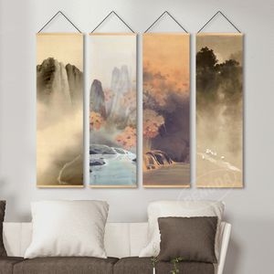 Pinturas Lienzo nórdico Póster impreso Colgante de pared con pintura de desplazamiento Pintura de paisaje chino con tinta y arte acuático para sala de estar 230621