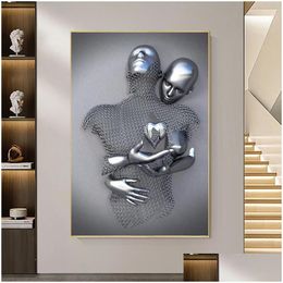 Schilderijen Noordse koppels Metalen Figuur Standbeeld Wall Art Canvas schilderij Lover Scpture Poster Print Afbeelding voor woonkamer Home Decor DHV29