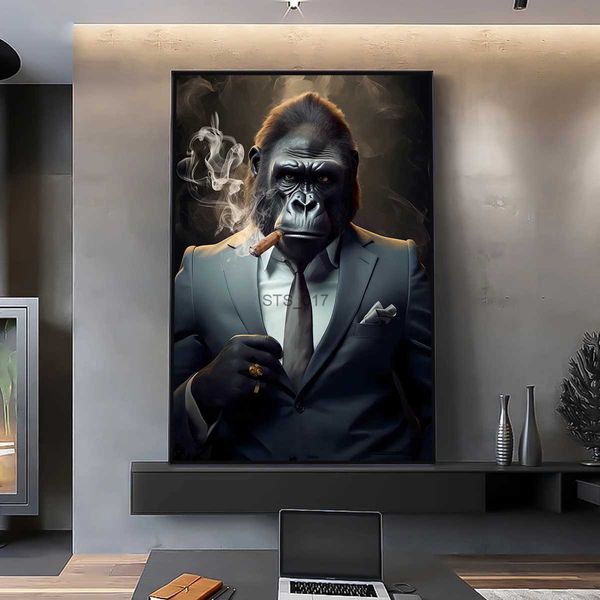 Peintures Nordic Gorilla Wear Costume Mur Art Toile Peinture Abstraite Esthétique Animal Affiche Imprimer Image pour La Décoration De La Maison Moderne