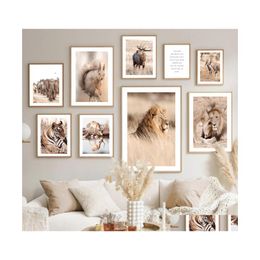 Schilderijen Noordse poster Afrikaanse dieren Lion Tiger Elephant hertengiraffoto's Wall Art Canvas voor woonkamer interieur Decor Drop Dh2ty